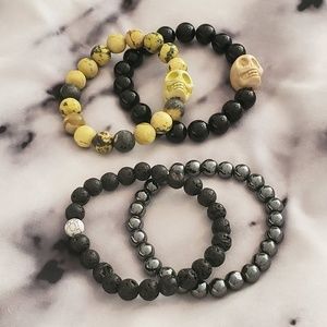 Real Gemstone Bracelets + 2 w/ Skull Carved Bead